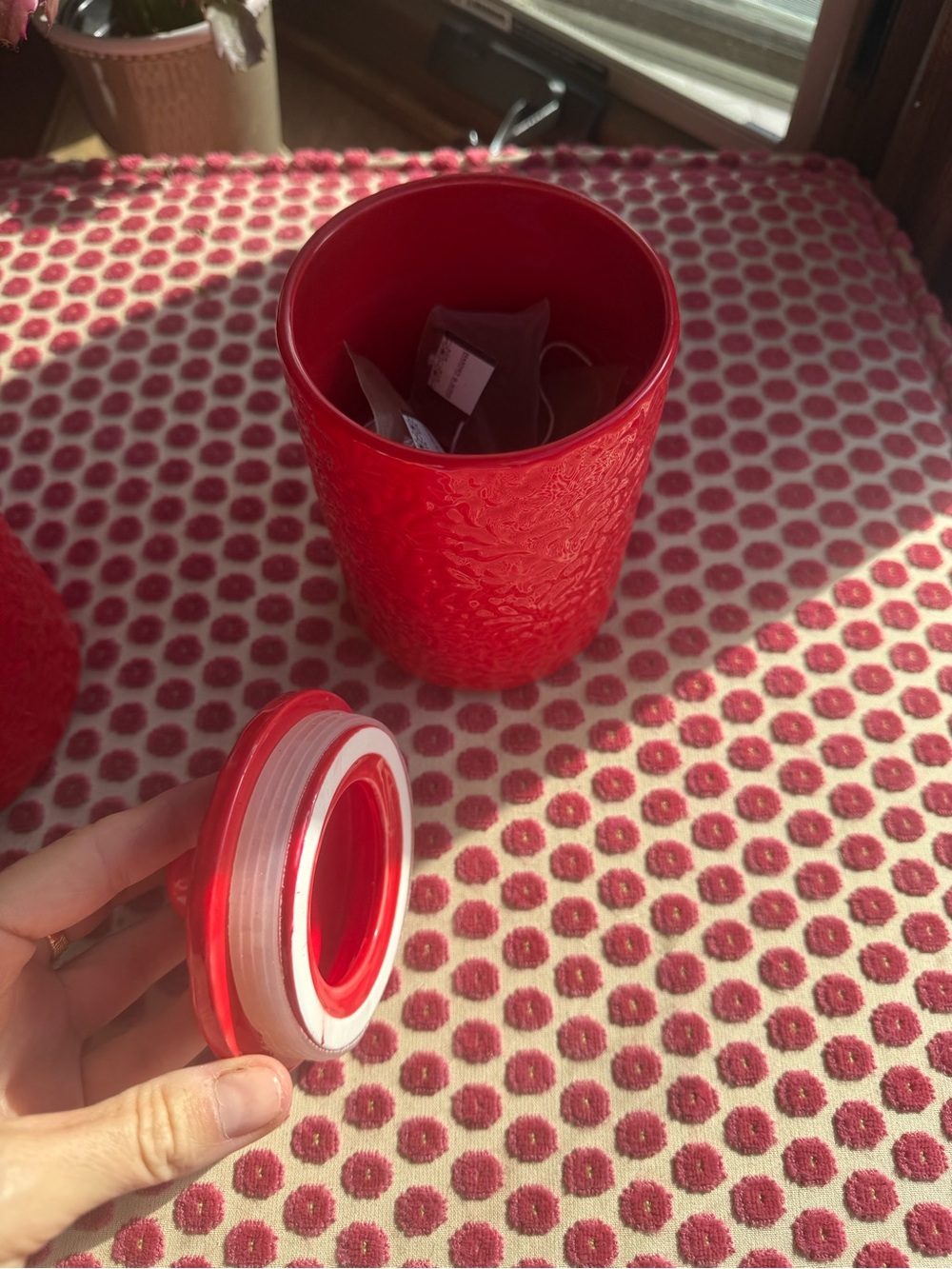 Red Embossed Ceramic Canister Set - - Picture 5 of 6